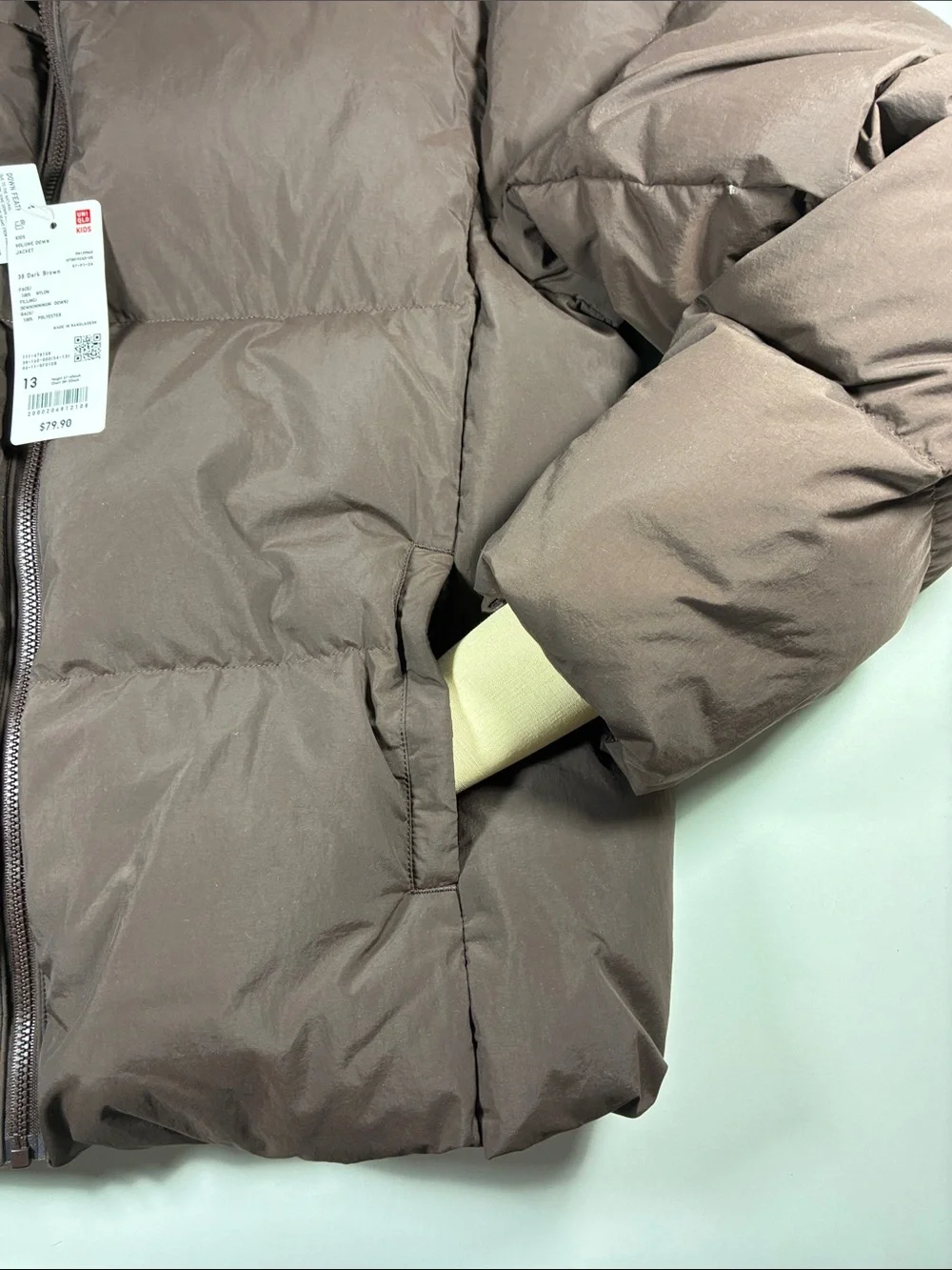 NWT Uniqlo Kids Down Puffer Jacket - Dark Brown, size 13